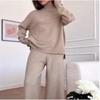 Einfarbiger Strickanzug mit hohem Kragen für Damen im Herbst und Winter, Wollhose im Lazy Style mit weitem Bein, zweiteiliger Anzug