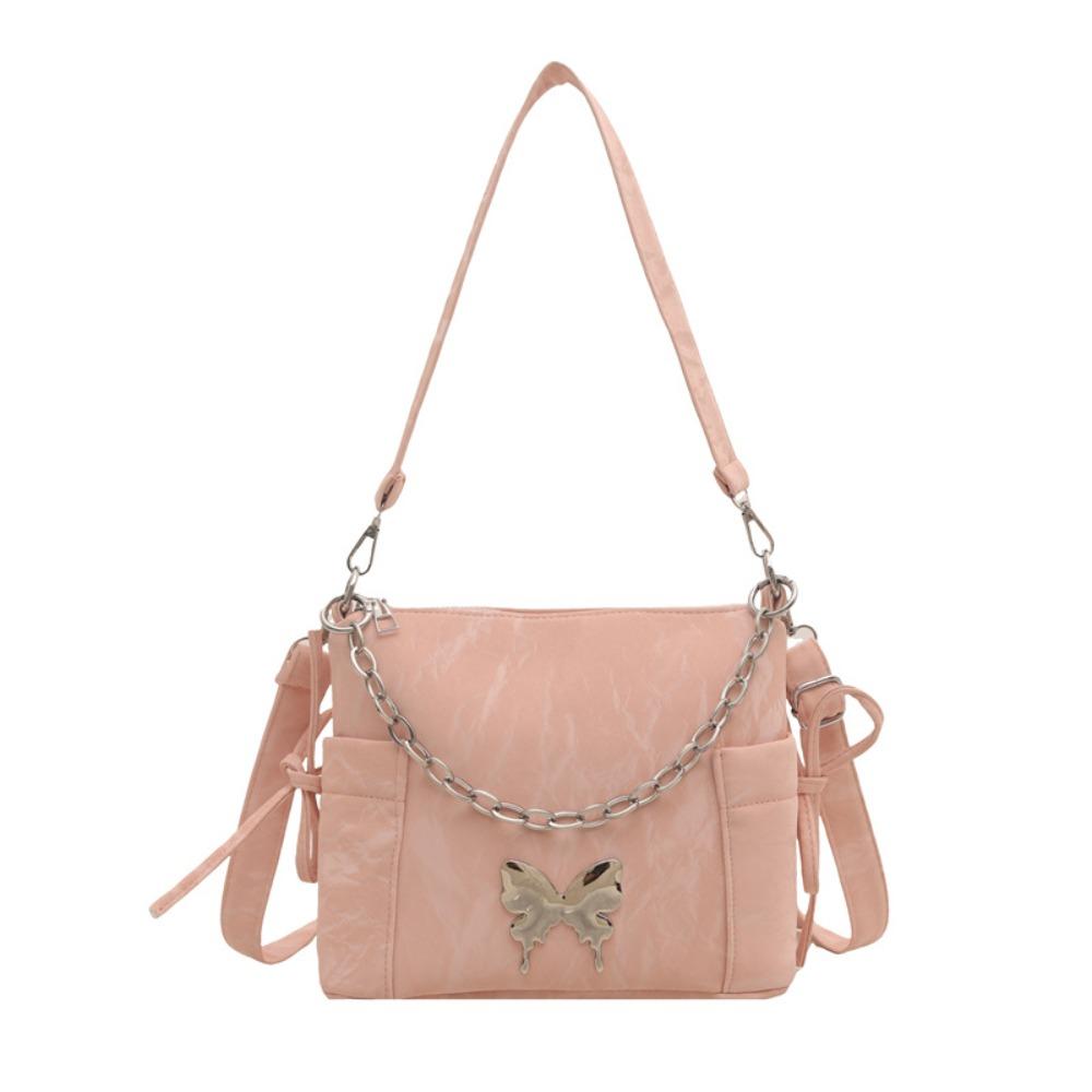 Pearls Chain Drawstring Shoulder Bag Butterfly Decor Girls Crossbody Bag Women