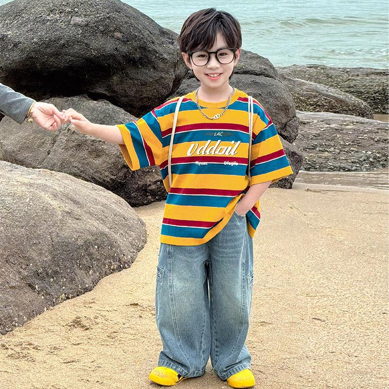 Fairy Tale Memory Boys  Striped Short-Sleeve T-Shirt - Summer 2026 Style for Kids 110cm