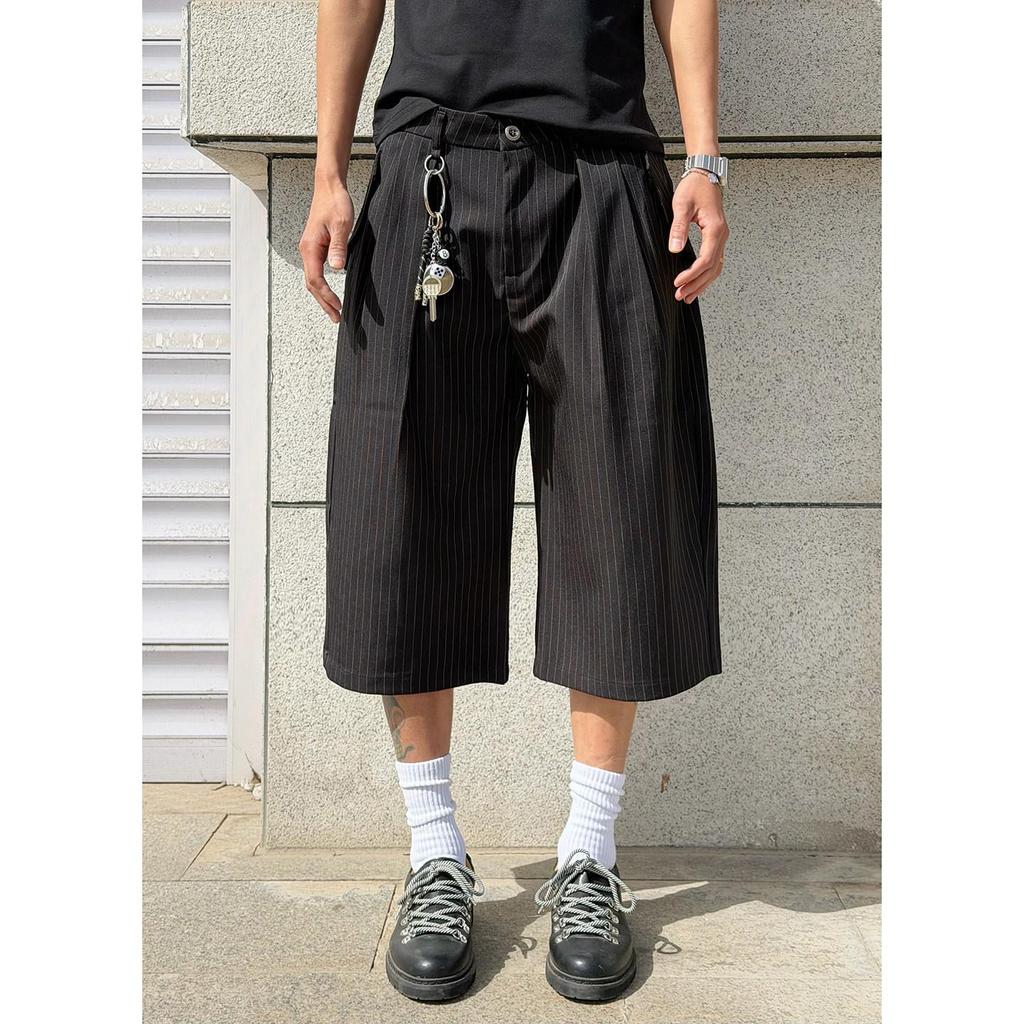 Suit shorts men's design women's loose casual old money new pleated cropped pants texture straight American stripes no