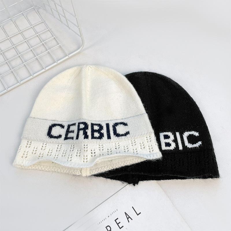 Korean Style Letter Embroidered Knitted Hat for Women Autumn and Winter Fashion Versatile Woolen Hat Warm Ear Protection Cold Hat for Men