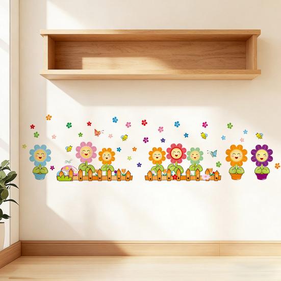 Autocollant d'angle de mur floral herbe verte Fleurs Papillons Base d'herbe Ligne de plinthe Autocollants muraux pour salon chambre à coucher salle à manger