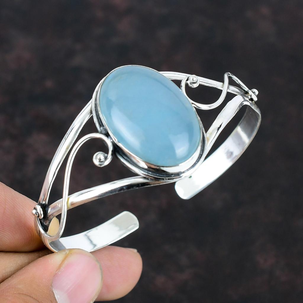 Aquamarine Bangle Gemstone Bangle Handmade Jewelry Adjustable Cuff Bracelet 925 Sterling Silver Bangle Antique Cuff Bracelet Gifts For Wife