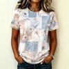 Women's Casual Raglan Sleeve Floral Print Short Sleeve Top Round Neck Lightweight Blouse Soft Fabric Relaxed Fit Summer Shirt