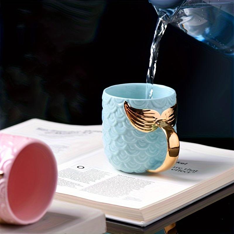Novelty Mermaid Mug With Golden Tail Handle Cute Coffee Cup Ceramic Cup Large Tea Cup Suitable For Valentine's Day Gifts