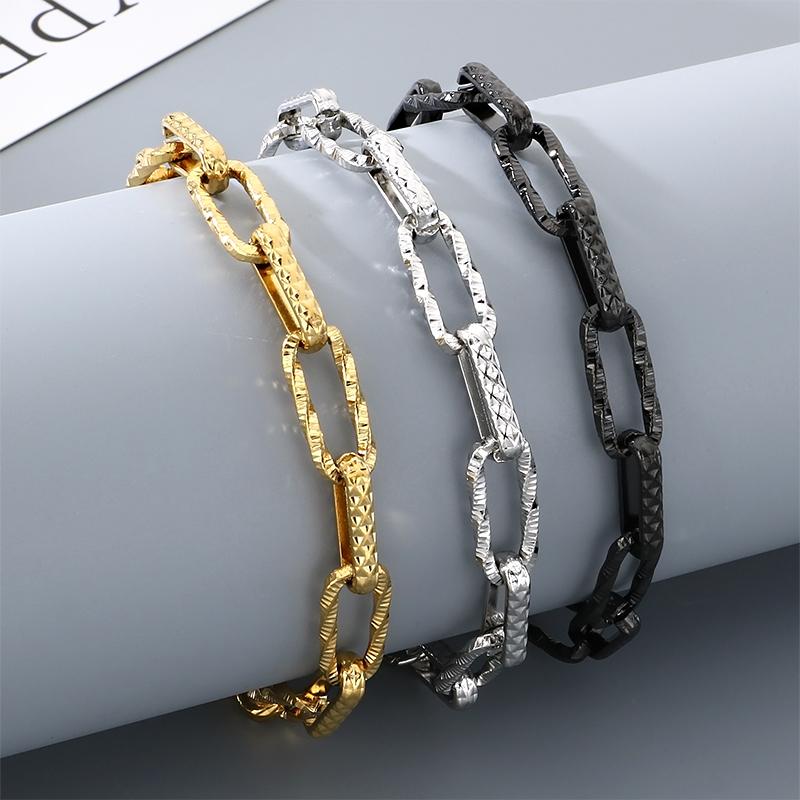 KALEN Gold Color Textured Paperclip Stainless Steel Bracelet for Men Hip Hop Necklace Women‘s Sets Waterproof Jewelry Gift