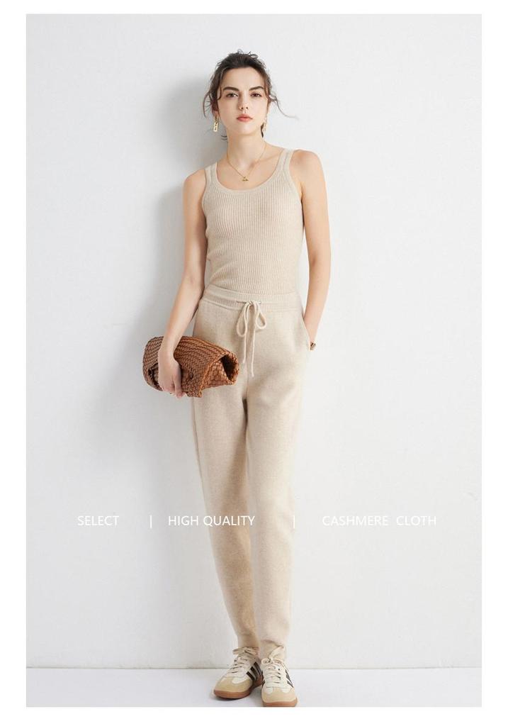 Women's 100% Pure Cashmere Round Neck Ribbed Slim Fit Camisole - Autumn/Winter Innerwear Vest
