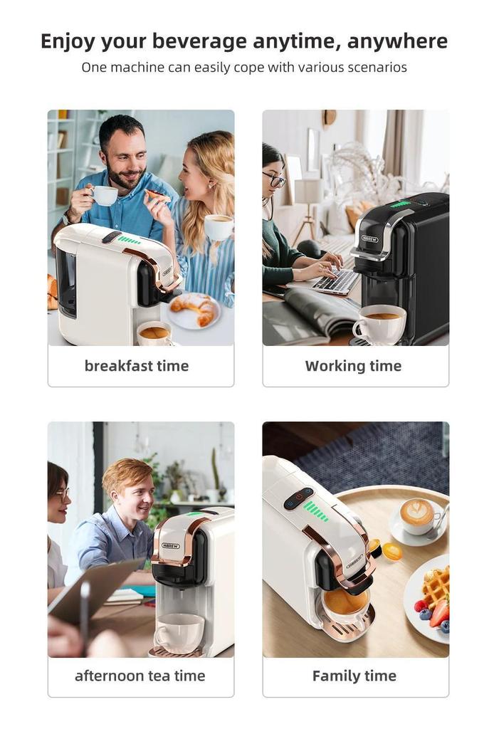 H2B Multiple Capsule Coffee Machine, Hot/Cold Dolce Gusto Milk Nespresso Capsule ESE Pod Ground Coffee Cafeteria 20Bar 5 in 1