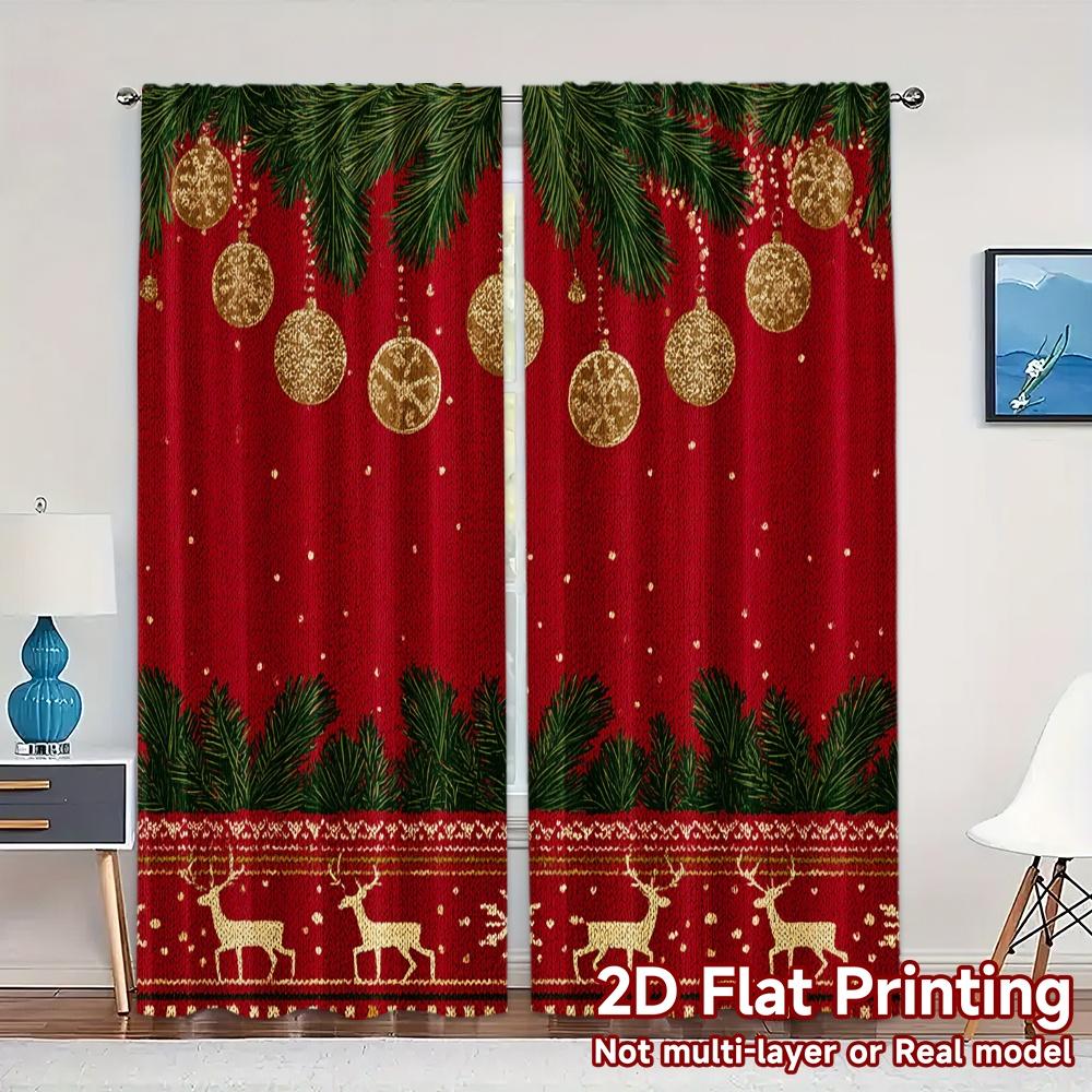 

Set Of 2 Flat Printing Jit Curtains Without Rod Festive Pup Magic Popular Curtain Fabric Semi All Seasons With Sheer Polyester W100*H70(CM)-Hooks&2PCS