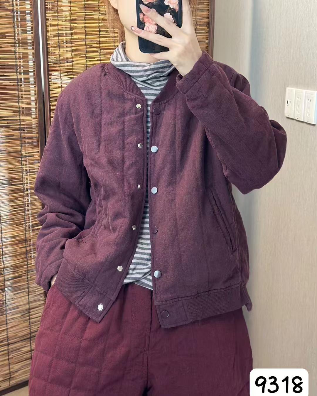 

Модный стиль льняная хлопковая одежда с подкладкой женская 2025 новая осенне-зимняя свободная универсальная дизайн с воротником-стойкой классическая куртка с подкладкой L фиолетовый