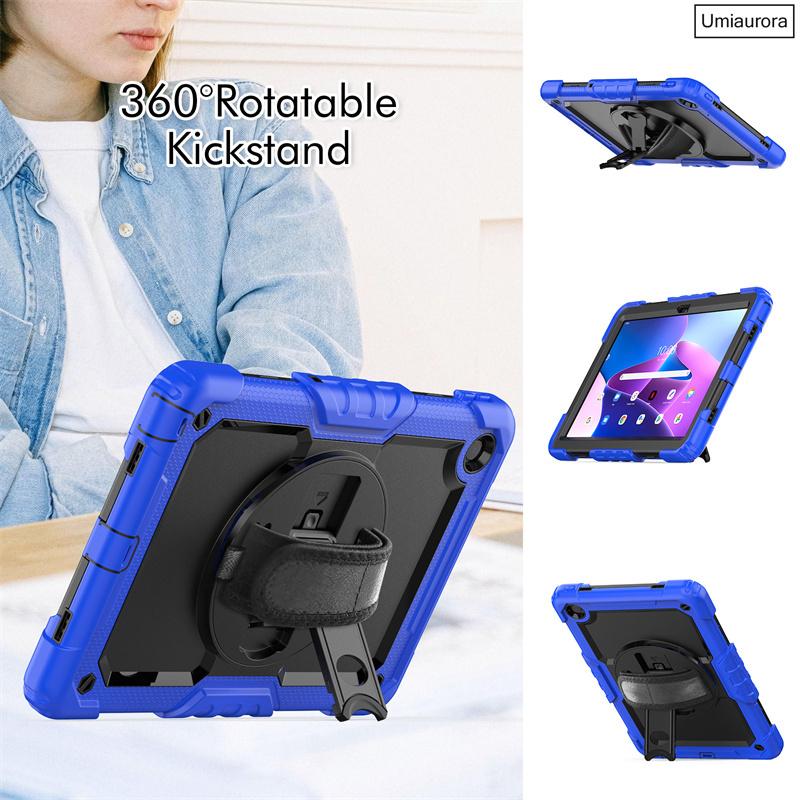 For Lenovo Tab M10 Plus 10.6" TB128FU 3rd Gen 10.1 Inch TB328FU X306F X606F Shockproof Rugged Tablet Case Hand Strap Stand Funda