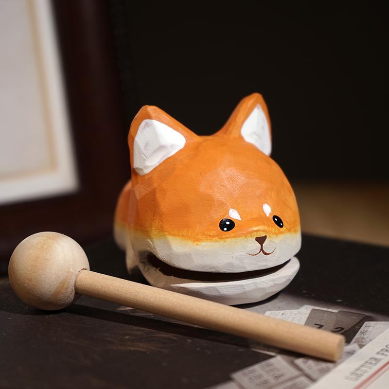 Shiba Inu Wooden Fish Knock Stress Relief Office Desk Decor Cute Gift Handmade Wooden Ornament
