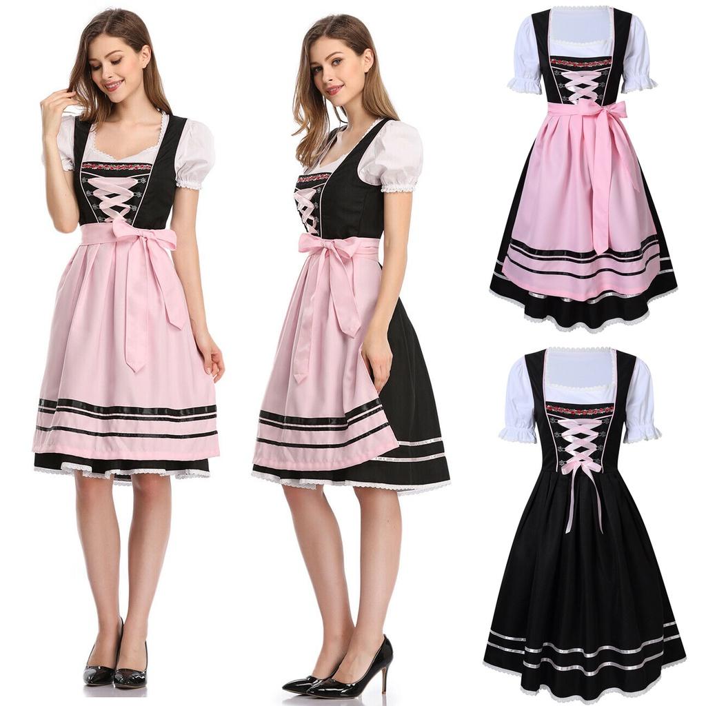 Charming Oktoberfest Ladies Beer Maid Wench German Dirndl Dress With Apron Set