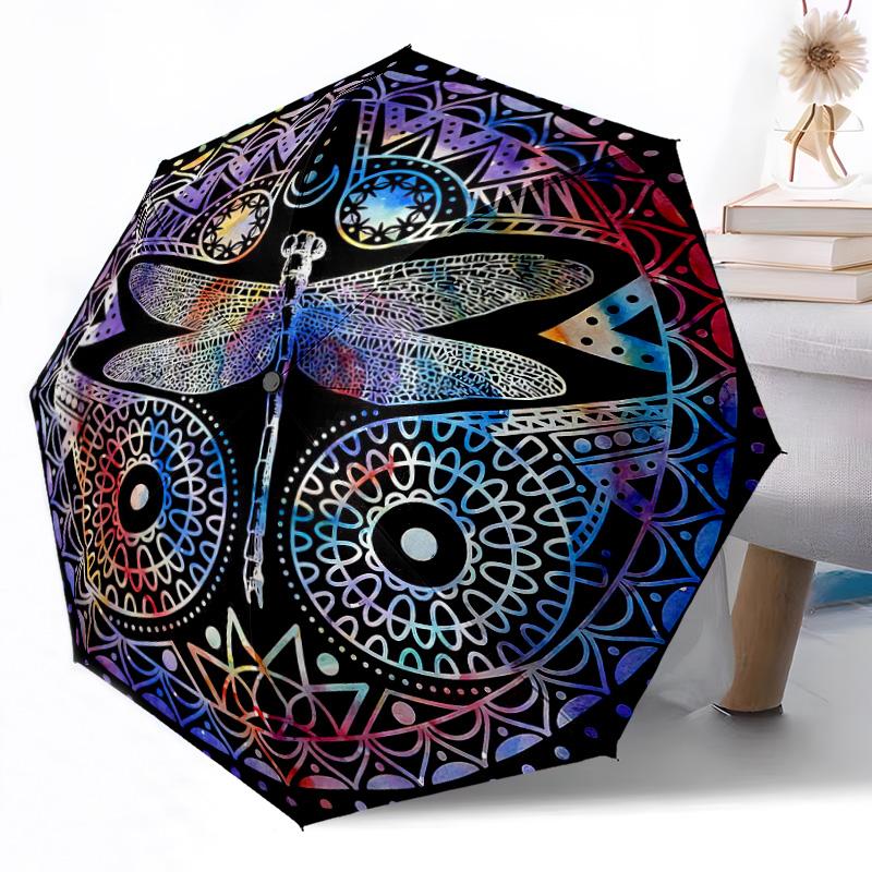 1pc Vibrant Dragonfly Floral Automatic Umbrella with Folding Feature Compact 8 Rib Lightweight Compact Design for Outdoor Daily Use Outdoor Y9
