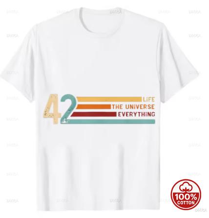 42 Antwort auf das Leben das Universum und Alles Retro Vintage Streifen Grafik T-Shirt Sci-Fi Buch Fan Baumwolle Locker Kurzarm T-Shirt