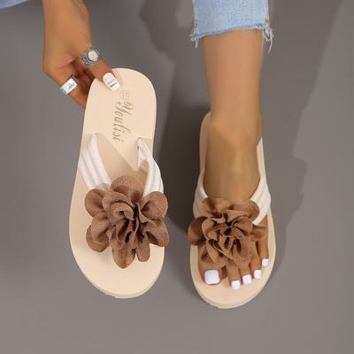 New Summer Slippers Outdoor Beach Flip-flops Cute Flower Bow Decoration Casual Flat Slippers Shoes for Women Slides