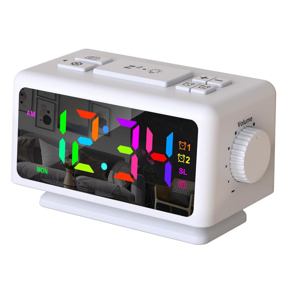 Radio Alarm Clock Perpetual Calendar Multifunctional 12/24H Snooze Function for Office Home Bedroom Learning Deep Sleepers