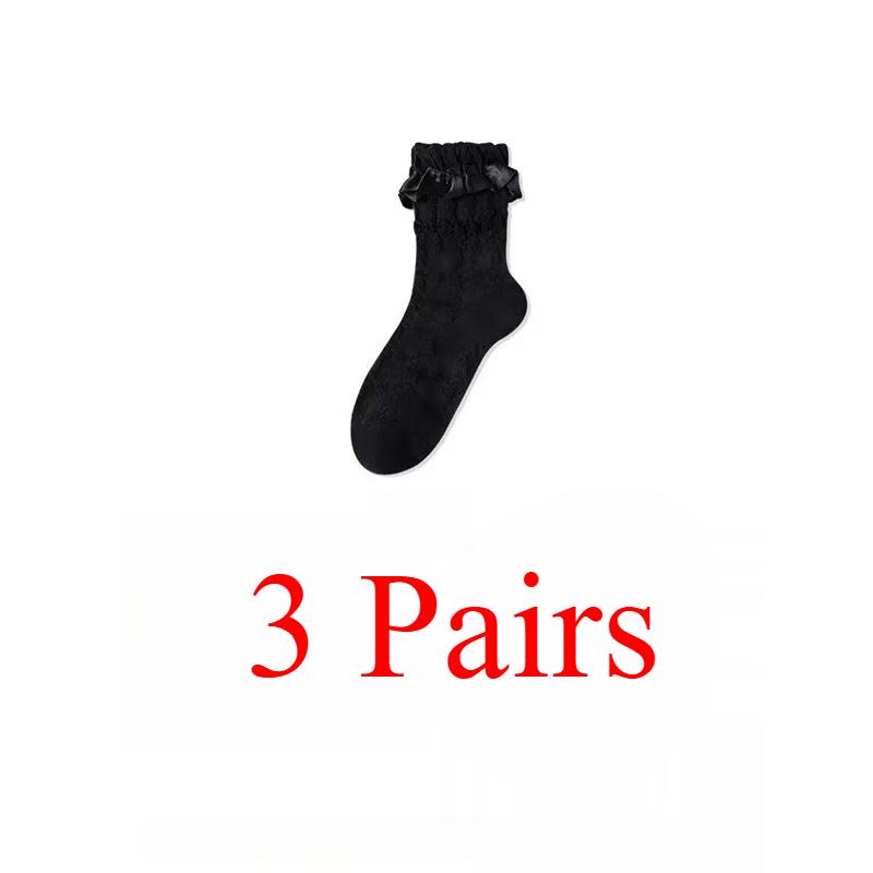 3 Pairs Women Spring Summer Female Lady Girls Lace Kawaii Socks Woman Lolita Cute Black White Socks Set