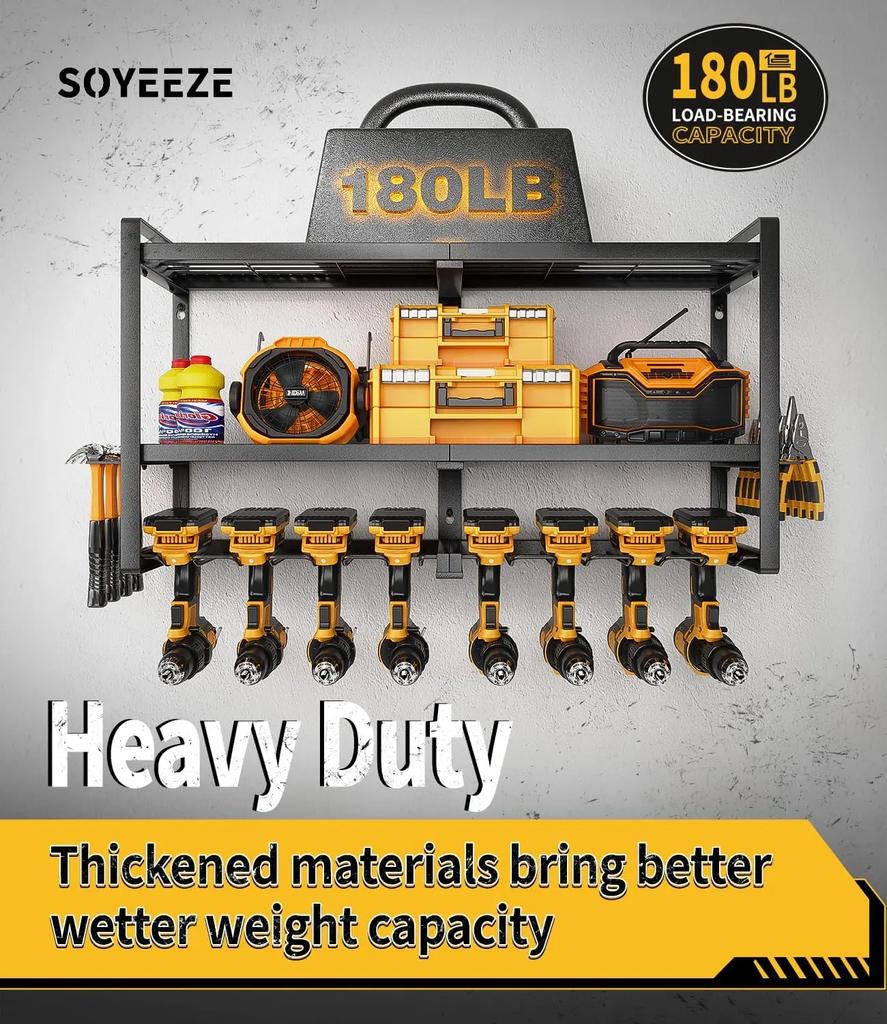 Power Tool Organizer & Storage Wall Mount - Heavy Duty Metal 8 Drill Holder, 3 Layer Premium Garage Utility Power Tool Rack
