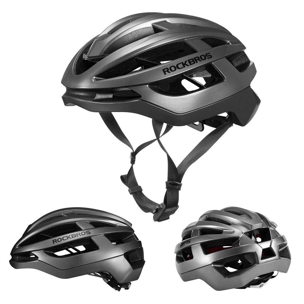 ROCKBROS Fahrradhelm für Rennräder und hochverstellbare Fahrräder, CPSC/CE-zertifiziert, Leicht, Stabil, Atmungsaktiv, Größen, Erwachsener, M/L (Titanfarbe,