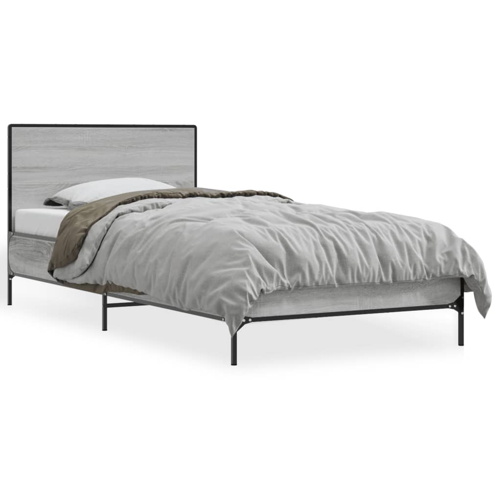Bed Frame Gray Sonoma 90x200 cm Particleboard and Metal