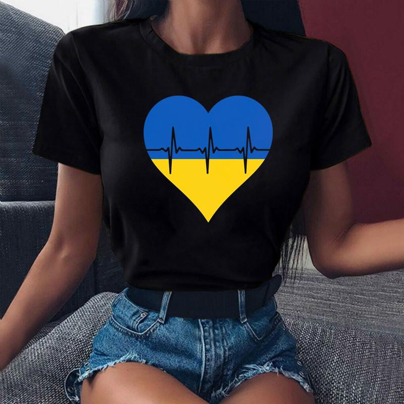 Heartbeat Blue Yellow Women Print T-shirt Fashion Y2K Short Sleeve Tee Tops Lady 90s Female Harajuku Streetwear Woman Clothing