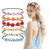 Adjustable Ribbon Floral Wreath Crown Pink Rose Bohemia Garland Headpiece  for Girls Women