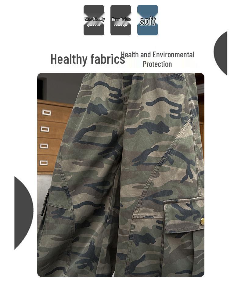 Autumn 2026 Girls' Camouflage Wide-Leg Overalls with Large Pockets