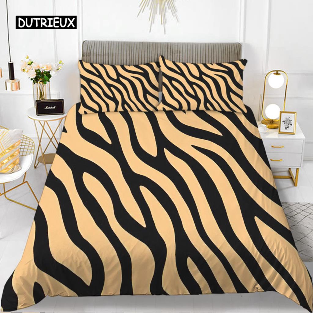 Zebra Print Duvet Cover Set King Polyester Red Black Stripes Bedding Set Wild Animal Zebra Wildlife Skin Quilt Cover for Girls