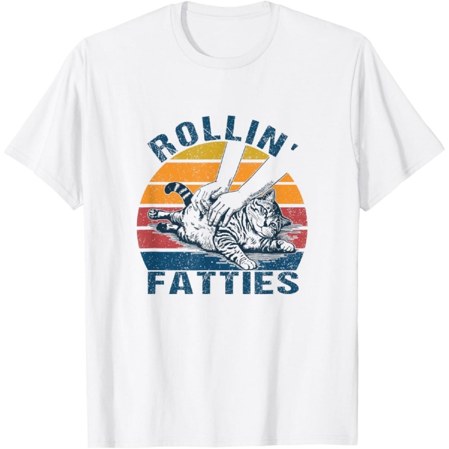 Rolling Fatties Funny Tuxedo Cat Breed Mom Dad Kitten Retro T-Shirt(1) S белый