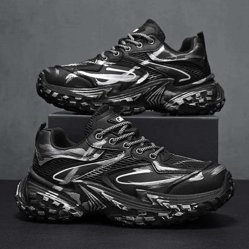 Chunky Sneakers Men Designer Tire Bottom Sport Shoes Fashion Casual Leather Mesh Breathable Height Increased Flat Platform Shoes