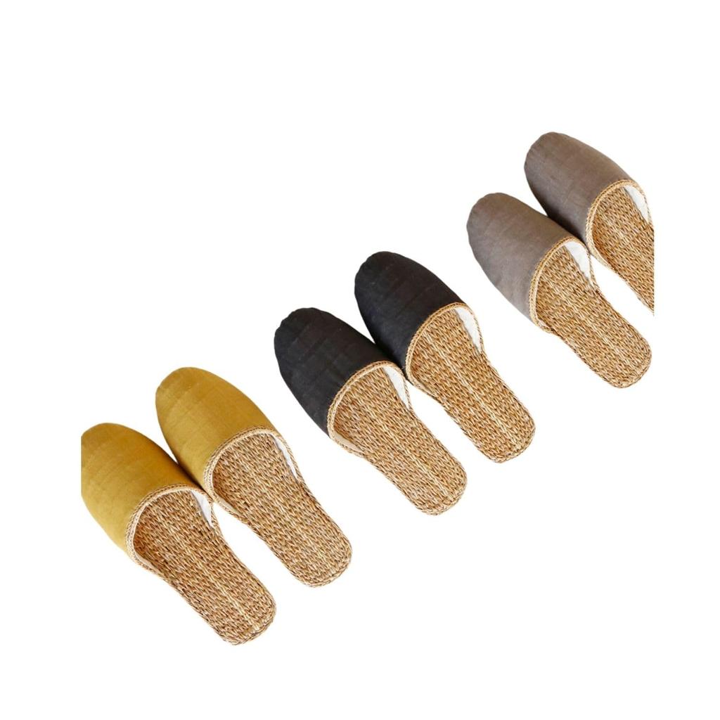 Shisei Hanbai Checkered Wheat Straw Slippers for Summer Barefoot One Size Fits All 107865 Comfort, Mustard, (L26cm),
