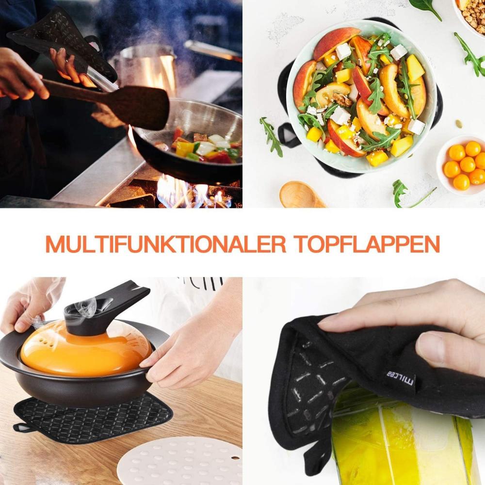 4-teiliges Set aus Ofenhandschuhen und Topfuntersetzern, hitzebeständige Küchenhandschuhe, rutschfeste Silikon-gestreifte Ofenhandschuhe, hitzebeständige h