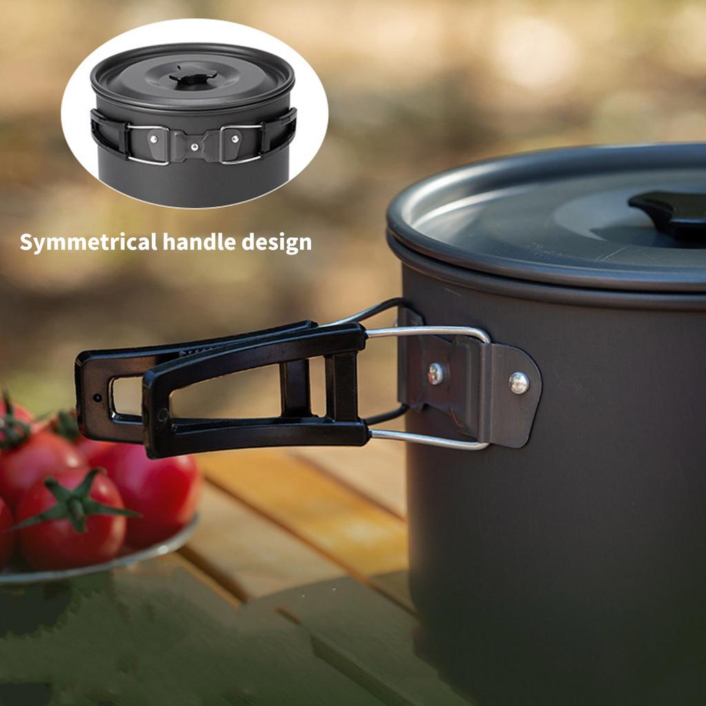 Aluminum Alloy Camping Cook Pots Outdoor Camping Cookware with Lid and Folding Handle Portable Cooking Pots Cookware