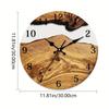 Elegant Quiet Wall Clock with Wood Grains and Transparent Tempered Glass 30cm Clock for Living Room and Office Decors