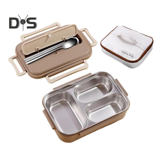 Lancheira Térmica com Compartimentos Fácil de Limpar Recipiente de Almoço de Aço Inoxidável Caixa Bento Reutilizável com Utensílios para Adultos Crianças