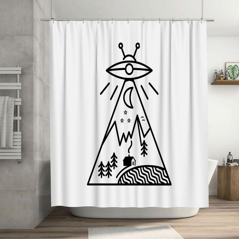 Mountain Cabin Shower Curtain Rustic Forest Landscape Nature Scenery Bathroom Decor Woodland Theme Shower Curtain Set Waterproof