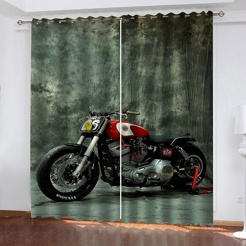 Curtains For Large Windows 3D Cool Mechanical Motorbike Blackout Curtain Living Room, Set Of 2 Fashion Design Room Decor
