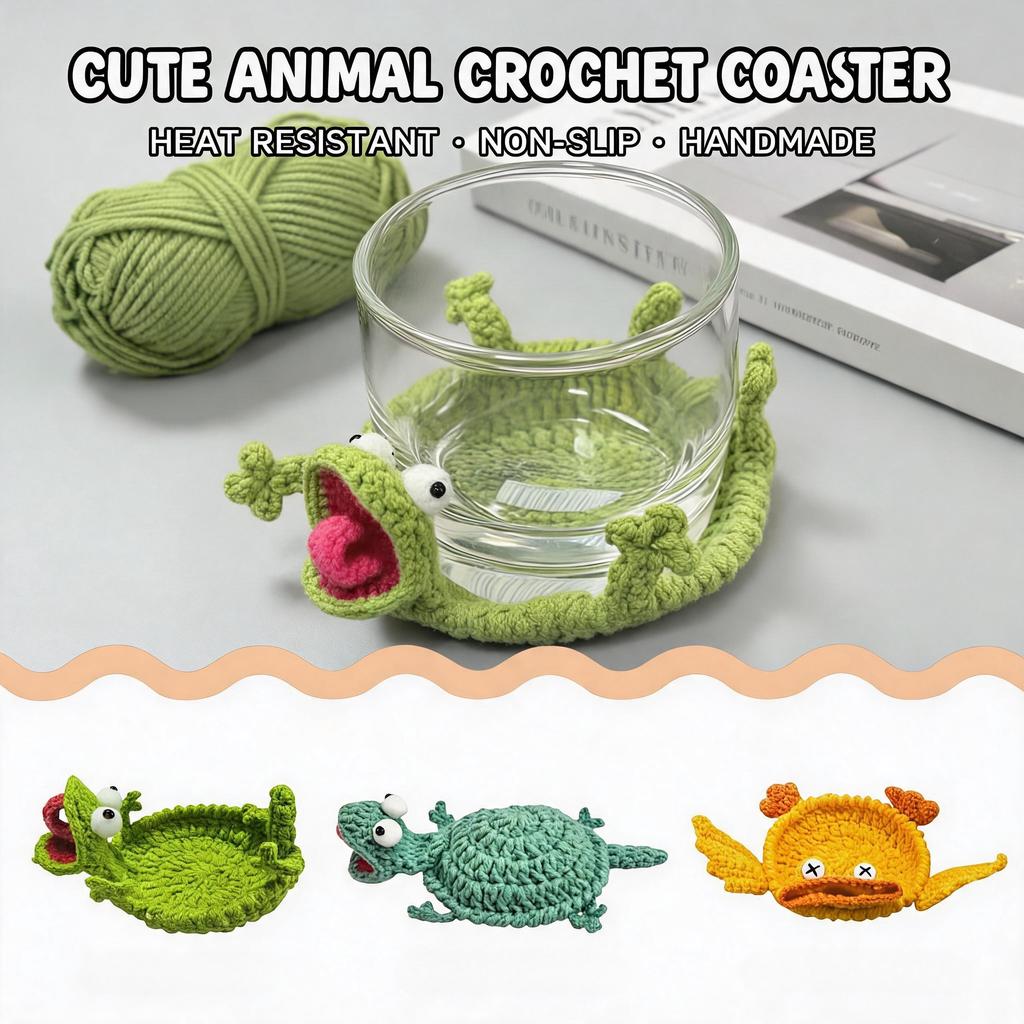 Handmade Crochet Lizard Coaster 3D Amigurumi Animal Cup Mat Fun DIY Knitted Drink Coaster for Home Table Desktop Decor Gift