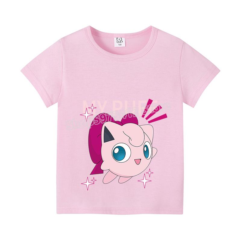 

Детская футболка Пикачу Покемоны Лето Детская Футболка с коротким рукавом Лукарио Грениндзя Топ для мальчиков Аниме Мода Милая футболка Девочка Повседневная одежда Подарок 110