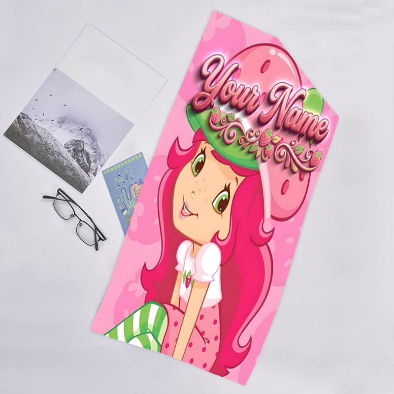 1pc Princess Strawberry Beach Towel with Custom Name, Beach and Seaside Swimming Pool Equipment, Fashion Pattern, Rectangular, Travel Essential