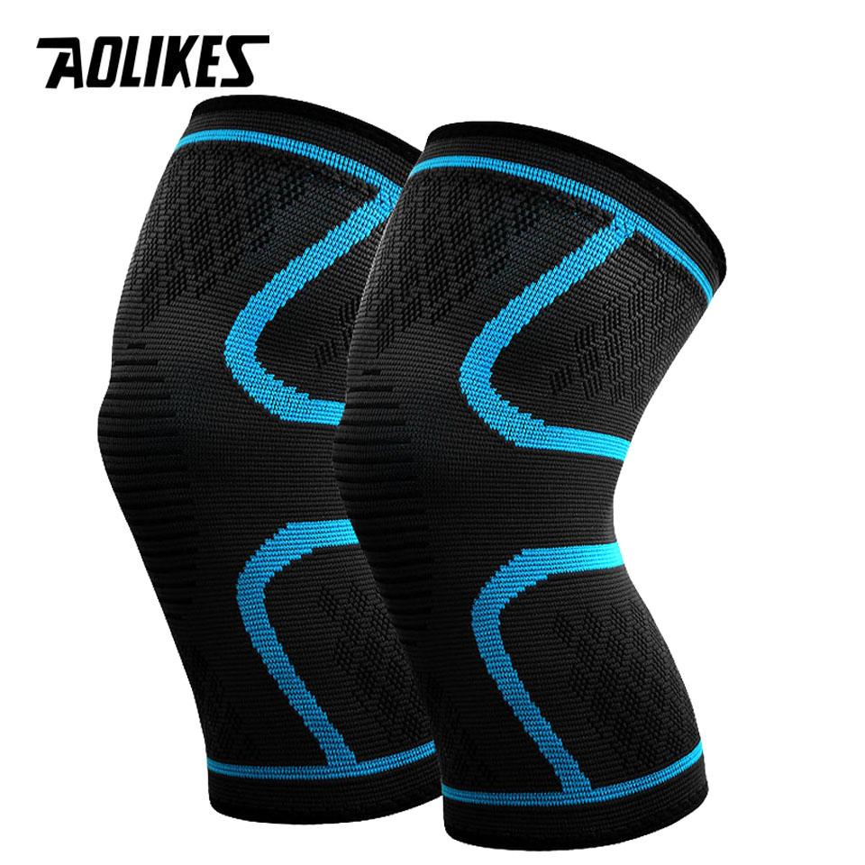 AOLIKES 1Pair Compression Knee Support Sleeve Elastic Breathable Knee Pads Brace Springs Gym Sports Protector Basketball Run