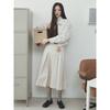 Cotton Long Pleated Skirt Beige