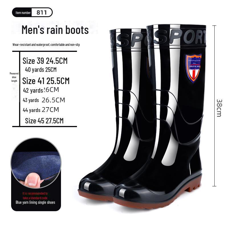 Men's PVC Winter Velvet-Lined Waterproof Work Boots, Mid-High Tube for Warmth and Protection