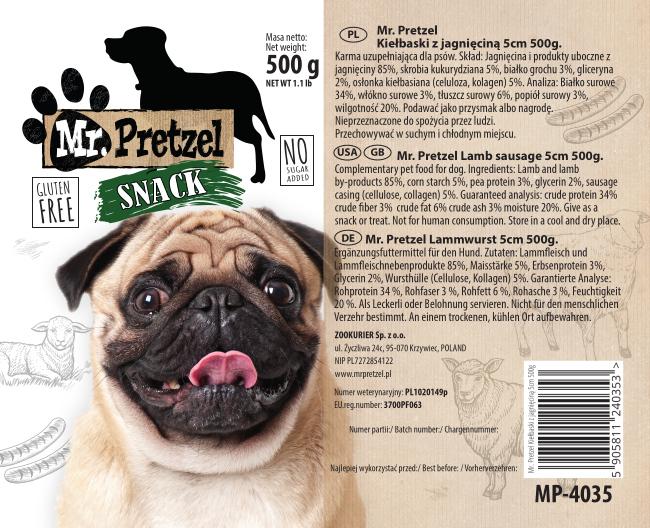 Przysmak, Przekąska Dla Psa Kiełbaski Z Jagnięciną 5Cm Mr.pretzel 500G