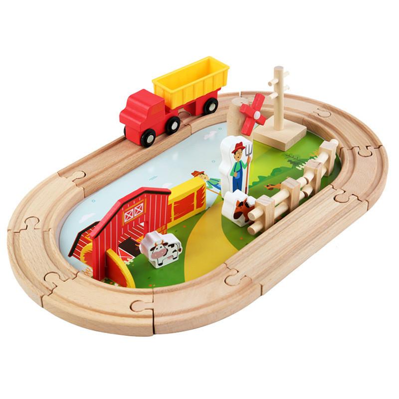 Wooden Track Farm Scene Building Blocks Children Toy Set For Gift Giving