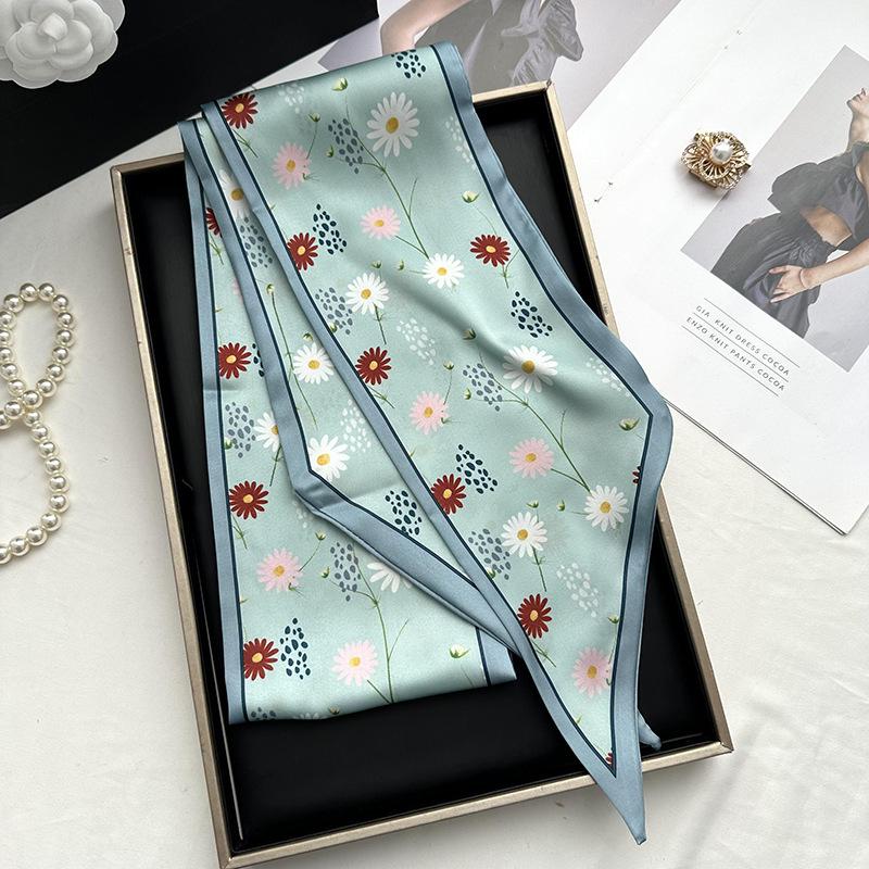 Double-sided Long Strip Small Silk Scarf Women's Professional Wear Spring and Summer New Decorative Small Scarf Tied Hair Band Streamer