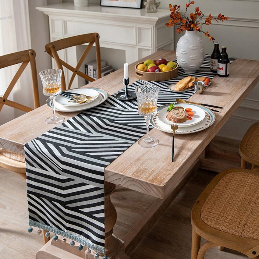 

Полосатый рисунок на столешнице Обеденный журнальный столик для кухни Теплоизоляция для дома Свадьба Ресторан Украшения Камино де Меса 33x140cm