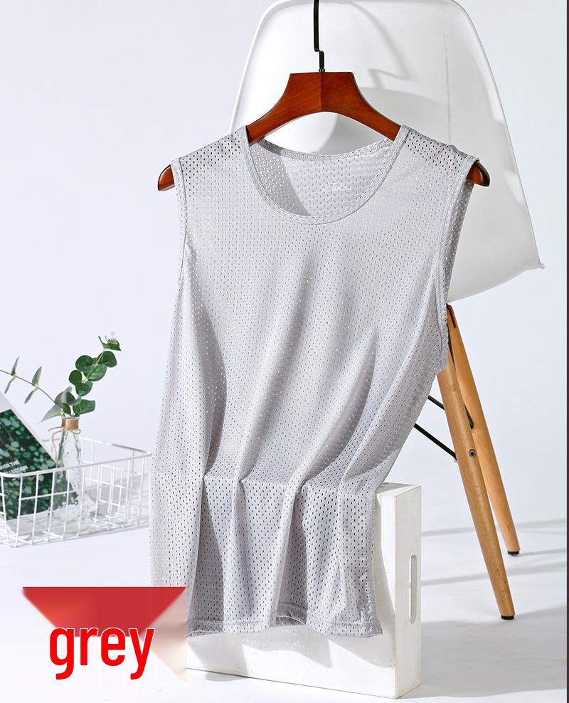 Men s Summer Breathable Slim-Fit Ice Silk Mesh Sleeveless Vest - Comfortable and Lightweight Fitness T-Shirt L серый
