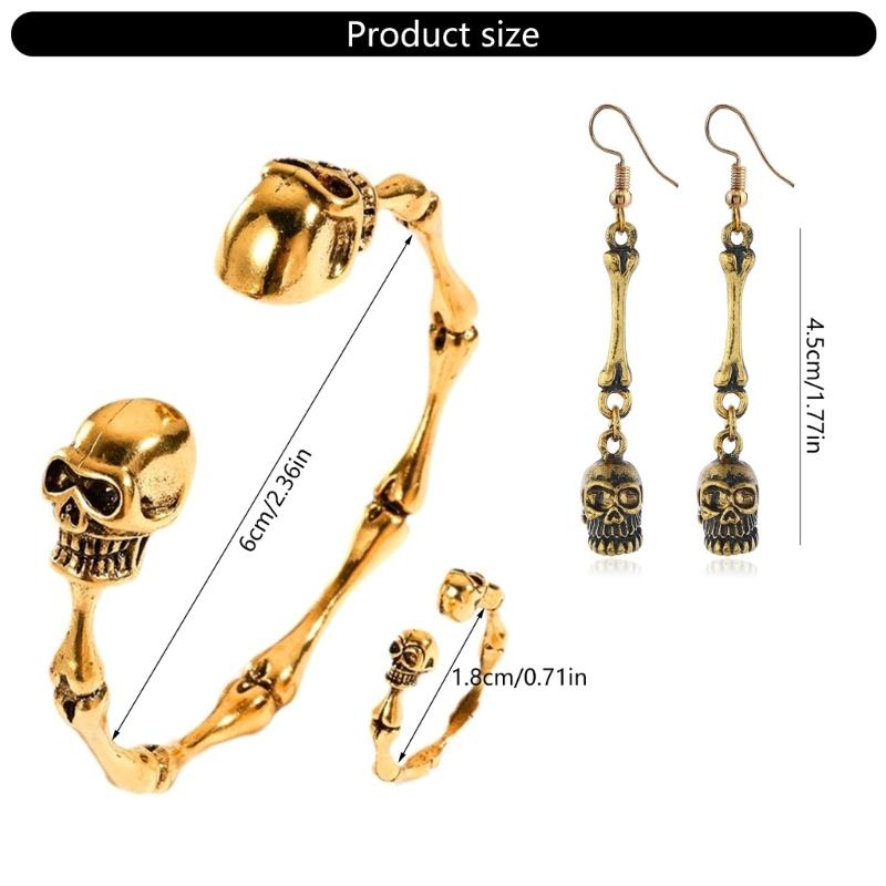 Fashionable Skull Bracelet Ring Earrings Handmade Jewellery Set Unisex Jewelry Fashion Accessories for Women and Men